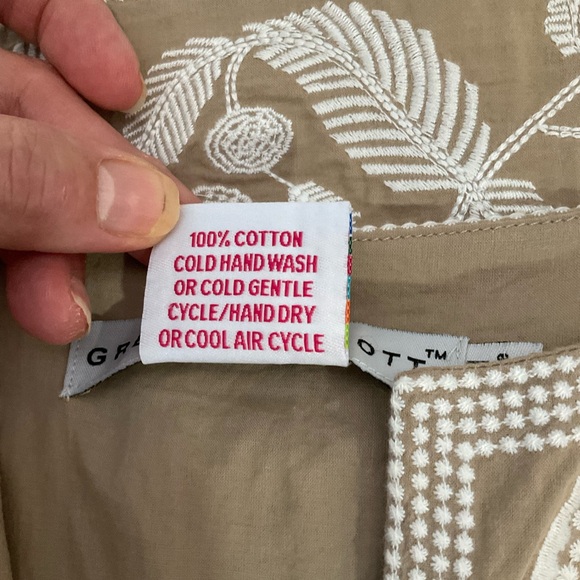 Gretchen Scott Designs Sleeveless Halter Neckline Tan White Leaf Pattern Dress M - Picture 14 of 16